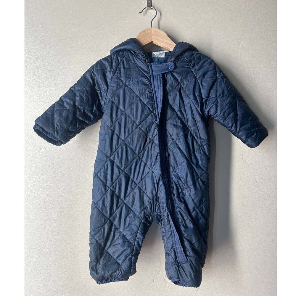 Little Wonders Quilted Navy Snowsuit Bunting Hooded Zip Scandi Cabincore Cozy